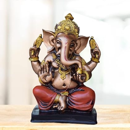 WELNO International Antique Finish Resin Ganpati Bappa Murti in Red Dhoti Idol for Home Decor & Office