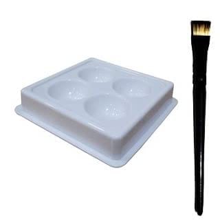 Elecsera Facial Cosmetic 4 Cups Tool Tray Plastic Washable For Salon, White Colour Tray with Eyeshadow/Lipstick Brush (2 Items in the set)
