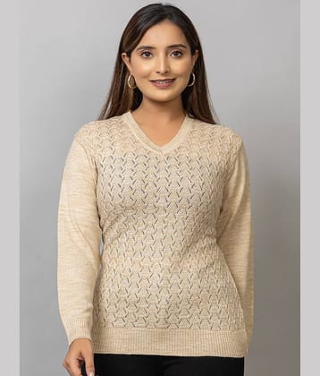 MISDYNAMIC Acrylic V Neck Women's Pullovers - Beige ( Single )