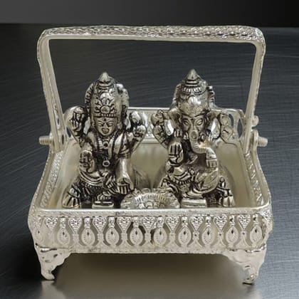 Aluminium Laxmi Ganesh Showpiece | Hindu God Idol for Diwali Puja, Height : 4 Inch (ASMAS514 S)