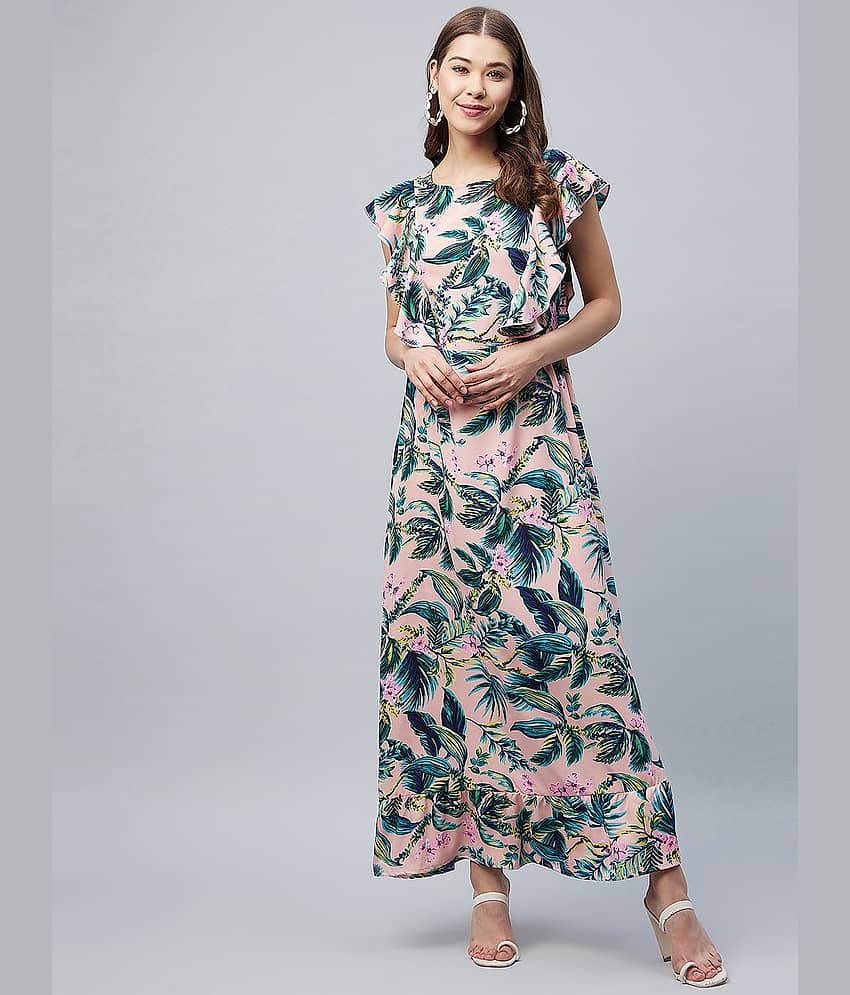 StyleStone Women Polyester Printed Fit & Flare Dress ( Green )