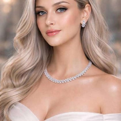 Elegant Silver Crystal Necklace  Earrings Set