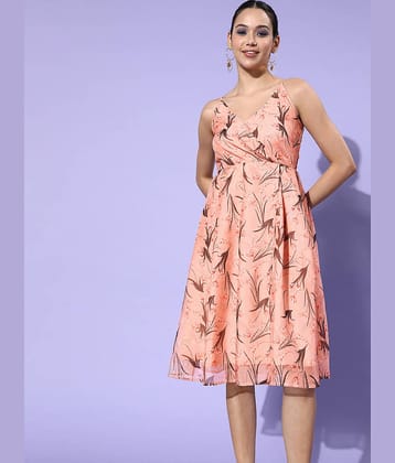 StyleStone Women Polyester Printed Fit & Flare Dress ( Pink )