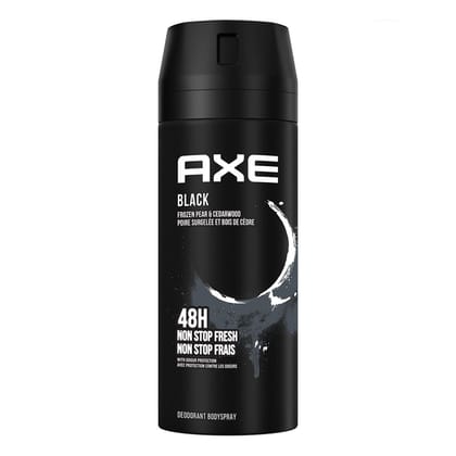 Axe Black Deodorant Body Spray for Men | 48H* Odour Protection | Odour-Combatting Zinc Technology | Frozen Pear and Cedarwood Scent|150ml Axe Black Deodorant Body Spray for Men | 48H* Odour Protection | Odour-Combatting Zinc Technology | Frozen Pear and 