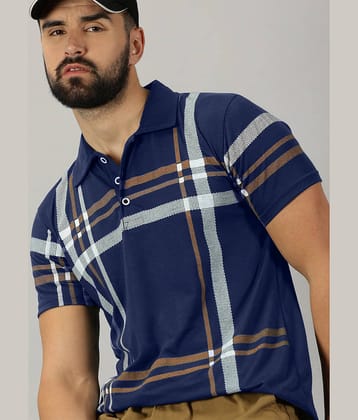 AUSK Pack of 1 Cotton Blend Regular Fit Striped Half Sleeves Men's Polo T Shirt ( Blue )