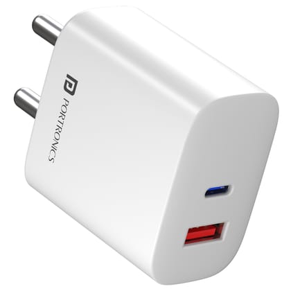 Portronics Adapto 45 Plus 45W Max Type C Output, 18W Max USB-A Output, GaN Technology,  PPS Technology - White