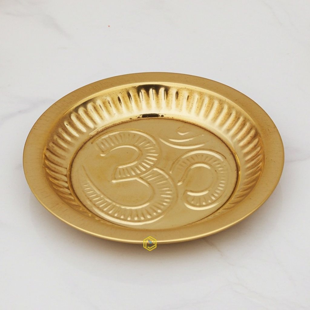 Brass Puja Plate With Om Symbol No. 5 (ZMAS180 E)