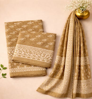 Handcrafted Dabu Print Cotton Dress Material – 3 Piece Set Handcrafted Dabu Print Cotton Dress Material – 3 Piece Set