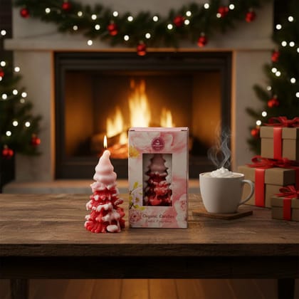 SS Enterprise Organic Soy Wax Christmas Tree Piller Candle for Decor | Christmas Tree Shaped Scented Aromatic Fragrance Candles | Smoke-Free Candle | Xmas Decoration Accessories
