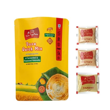 Tru Tastes Dosa Quick Mix with Sambar,Chutney and Penut Chutney, Fermented and Processed Naturally, Can Make 13 Dosas, Complete Breakfast Kit Tru Tastes Dosa Quick Mix with Sambar,Chutney and Penut Chutney, Fermented and Processed Naturally, Can Make 13 Dosas, Complete Breakfast Kit