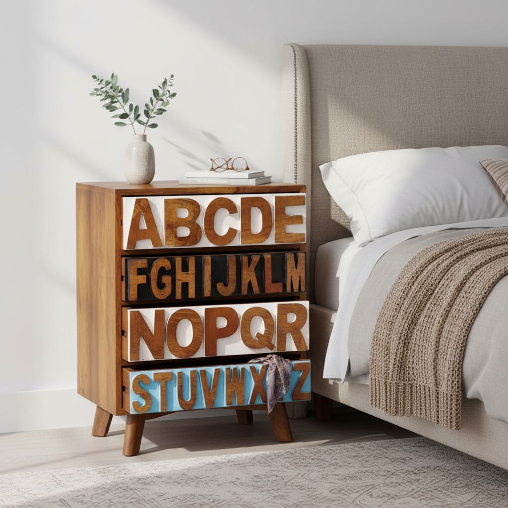 Solid Wood Bedside Table Four Drawers For Bedroom