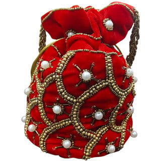 Red Premium Velvet Potli Bag For Women