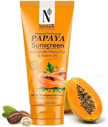 NutriGlow Natural's Papaya Sunscreen Advance Pro formula, SPF 50 PA+++, No white Cast No Sweat 100g