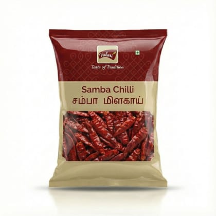 Valari Samba Chilli Whole Without Stem | Natural Laal Mirch Without Stem | Indian Spices | Sun-dried and Carefully Packed Red Whole Chilli