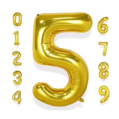 Numerical 5 Golden Balloon - 18 inches - 1PC