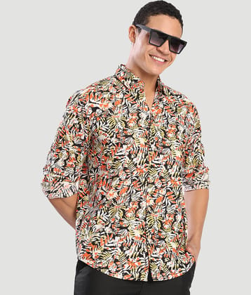 IVOC 100% Cotton Regular Fit Printed Full Sleeves Men's Casual Shirt - Orange ( Pack of 1 )