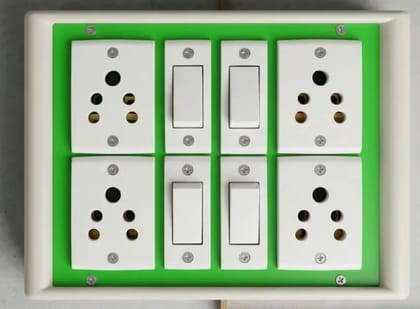 Electrical Switch Board With 4 Sockets and 4 Switches Heavy Duty Wall-mount for Home, Office, and Commercial Use Fire Resistant,plugs | (10 Ft)