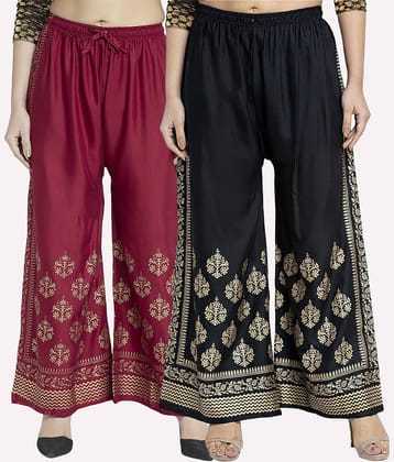 MEYARA - Grey Rayon Flared Women's Palazzos ( Pack of 2 )