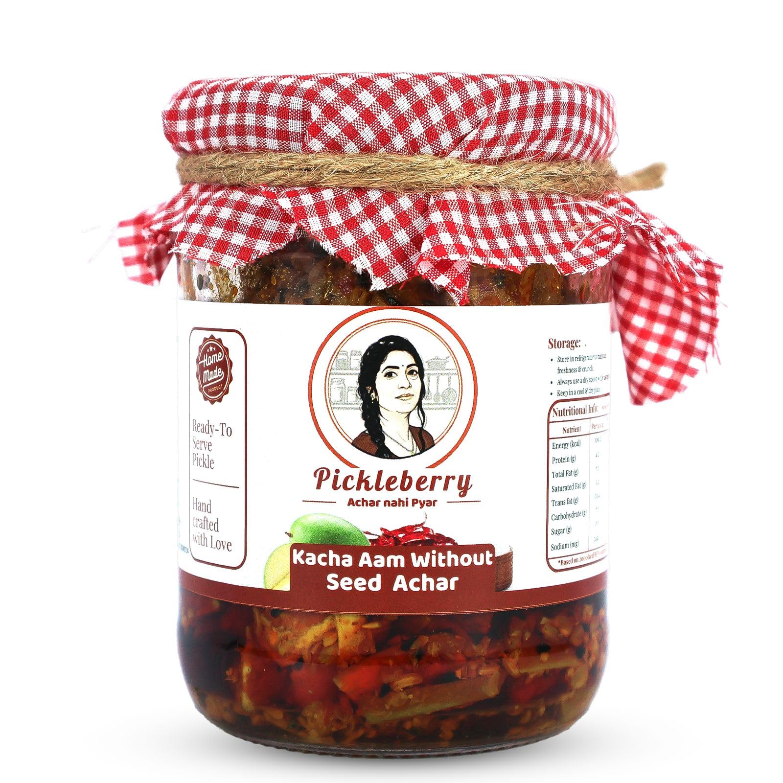 Pickleberry Raw Mango Pickle Without Seed � Hing Wala Kacche Aam ka Achar | Low-Oil | Handmade Small Batch