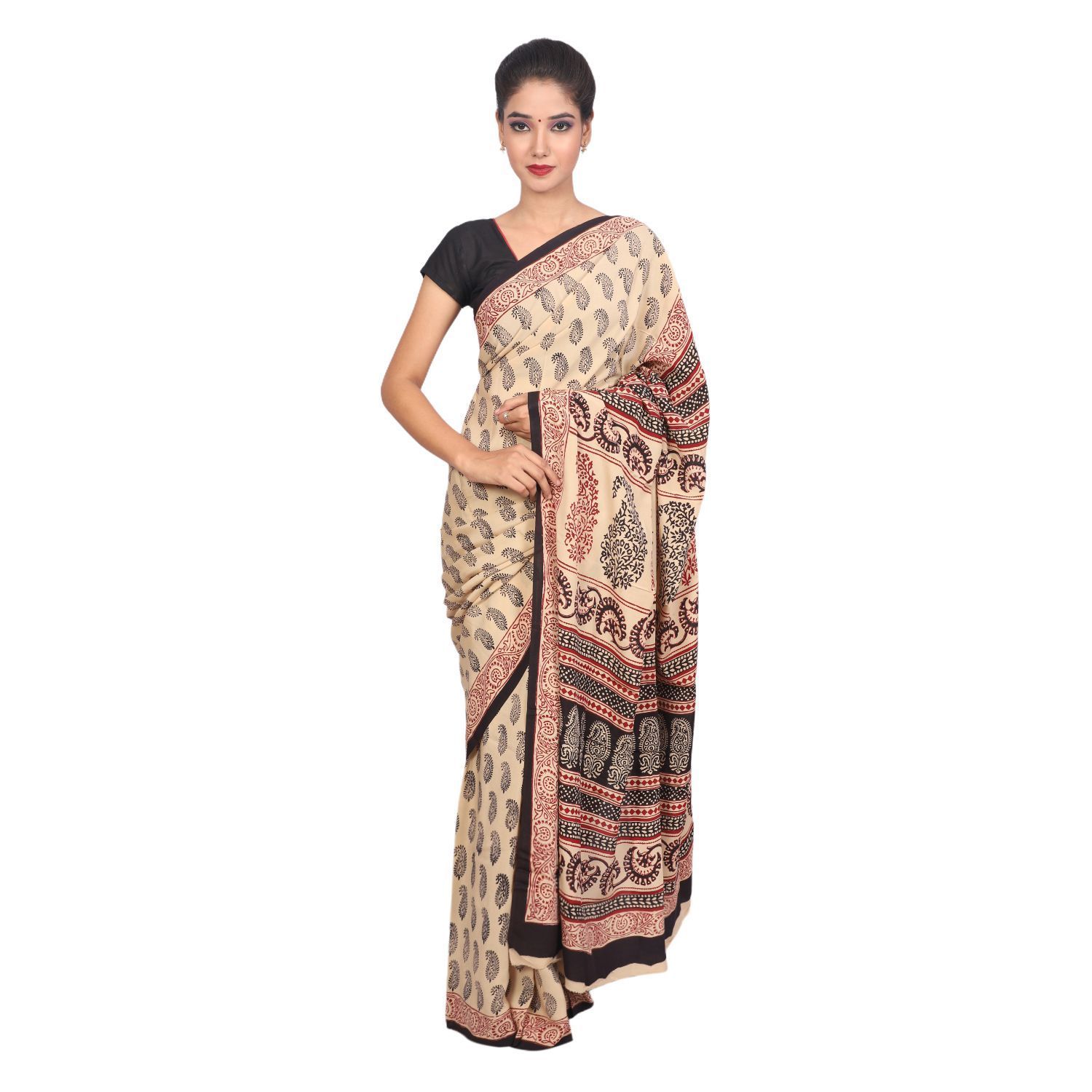 HANDLOOM CRAPE SILK SAREE WITH BLOUSE (SKU - 3I0106030422 SAREE- 200)