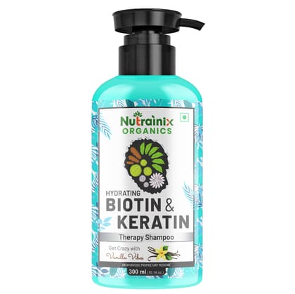 Nutrainix Organics Hydrating Biotin & Keratin Shampoo, Miracle for Dry, Damaged & Rebellious Hair For All Types - 300ml
