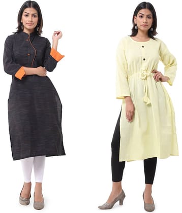 DESHBANDHU DBK - Multicolor Cotton Women's Straight Kurti ( Pack of 2 )