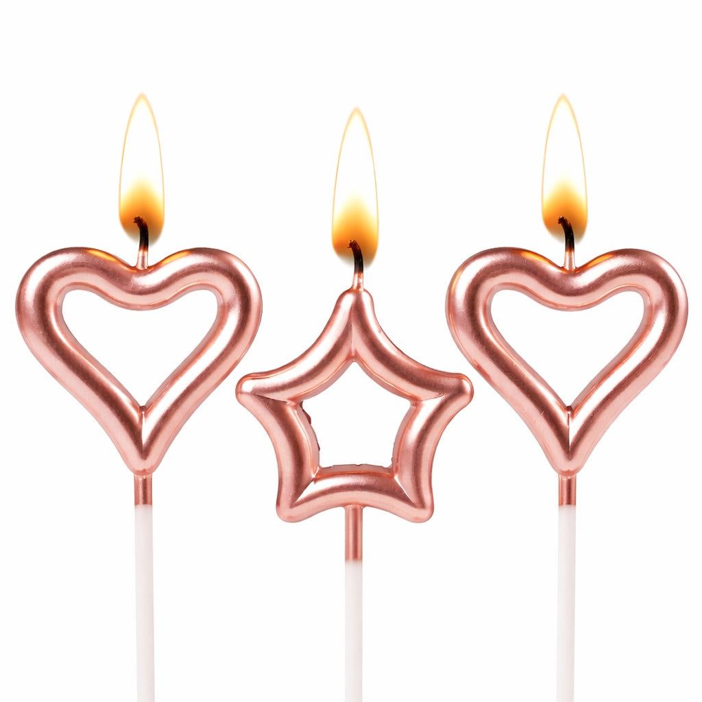 Rose Pink Heart & Star Shaped Stick Candle - 3 PC