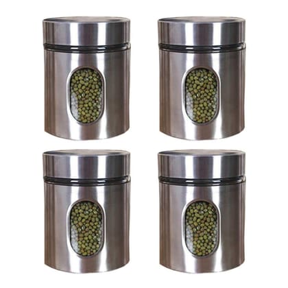 350 ML Clear Glass Steel Window Jars Food Spices Canister for Kitchen tools out layer steel food storage jar (pack of 4)