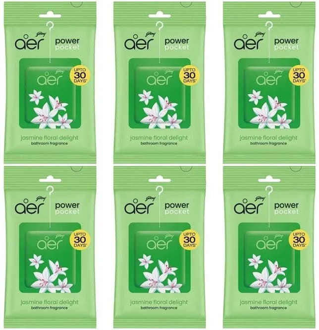 Godrej Aer Power Pocket Bathroom Fragrance - Floral Delight 10g (Pack of 6)