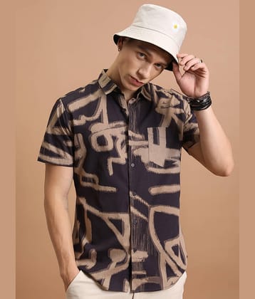 Highlander 100% Cotton Slim Fit Printed Half Sleeves Men's Casual Shirt - Khaki ( Pack of 1 )