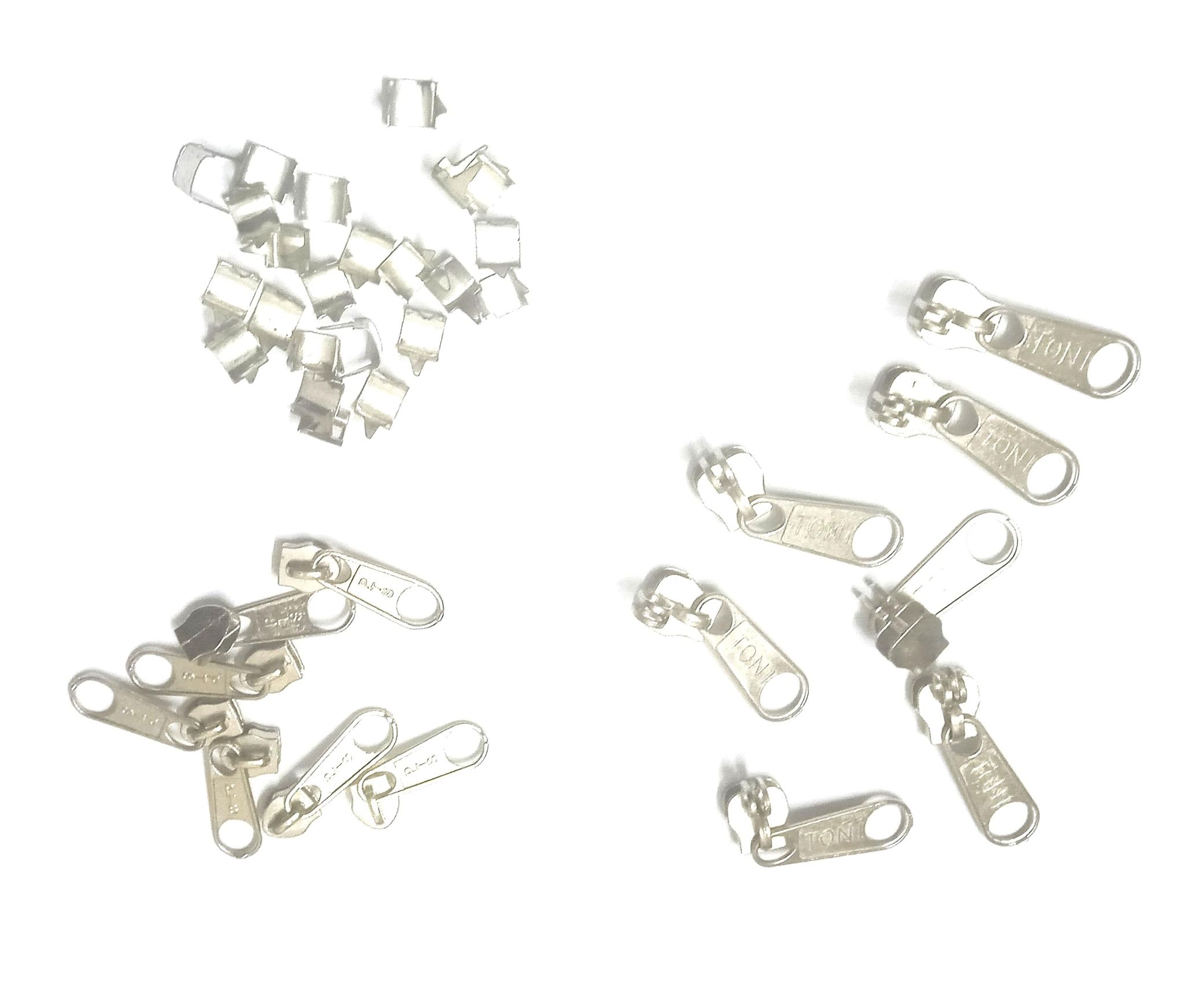 Nawani School Bag Zipper Lock 15 Big 15 Small and 15 Lock Pin Silver Metal Open-Ended Zipper