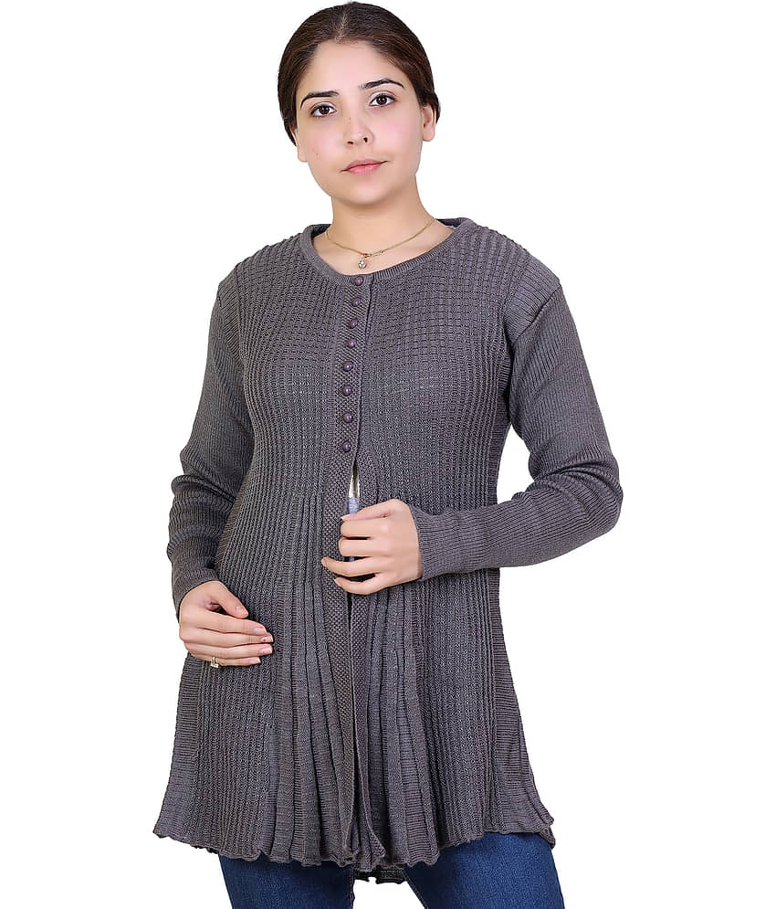 Ogarti Acrylic Grey Buttoned Cardigans - Single