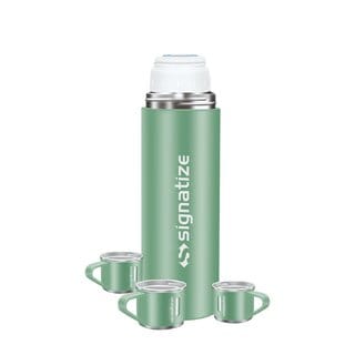 Signatize 500ml Stainless Steel Coffee Thermos | Vacuum Flask with 3 Steel Cups for Hot & Cold Drinks (Green)