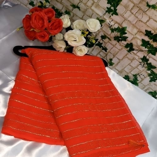 New Georgette Fancy Orange sharee with blouse