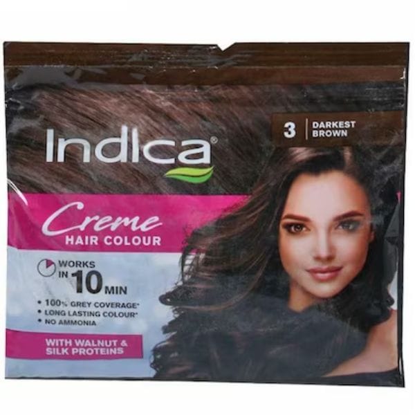 Indica Creme Hair Colour  3 Darkest Brown 40 Ml