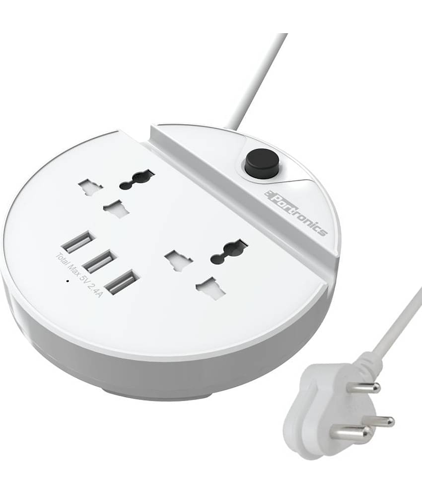Portronics Power Bun:With 3USB+2 AC Plugs & a Surge Protector ,White (POR 739)