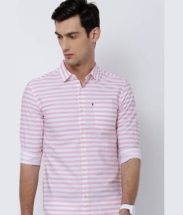 Highlander 100% Cotton Slim Fit Striped Full Sleeves Men's Casual Shirt - White ( Pack of 1 )