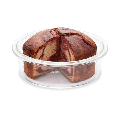 Borosil 1.4 L Easy Grip Baking & Serving Round Shape Cake Dish | Borosilicate Glass Bakeware and Serveware Casserole Dish Tray