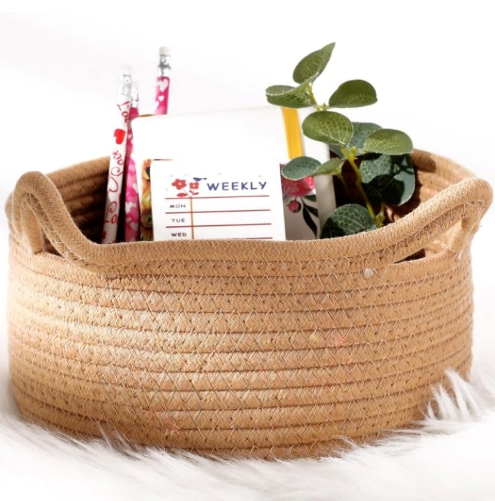 Generic Cotton Pack Of_1 Cat Basket 8x4 Inch Storage Basket For Clothes (Beige)-PID66393