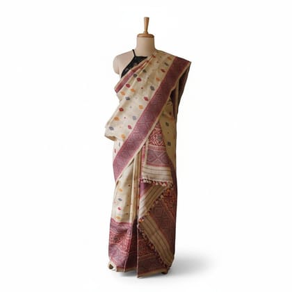 Handcrafted Cotton Saree with Maroon Border