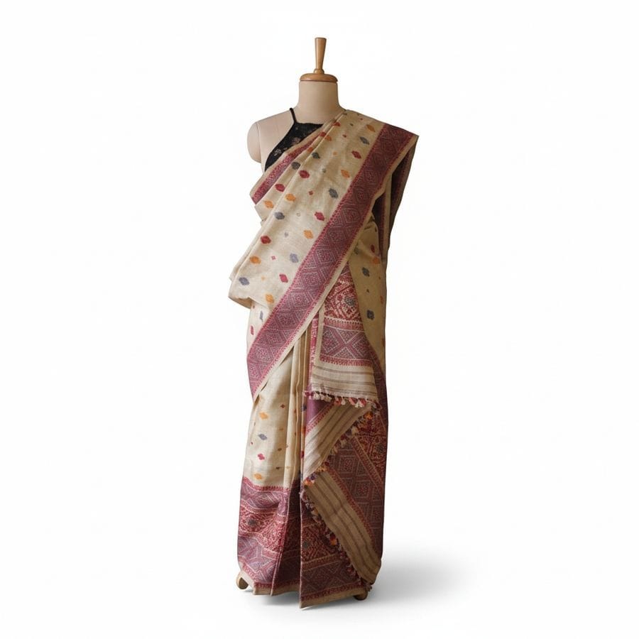 Handcrafted Cotton Saree with Maroon Border