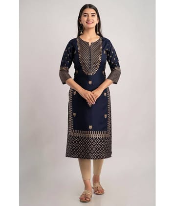 MAUKA - Navy Rayon Women's Straight Kurti ( Pack of 1 )