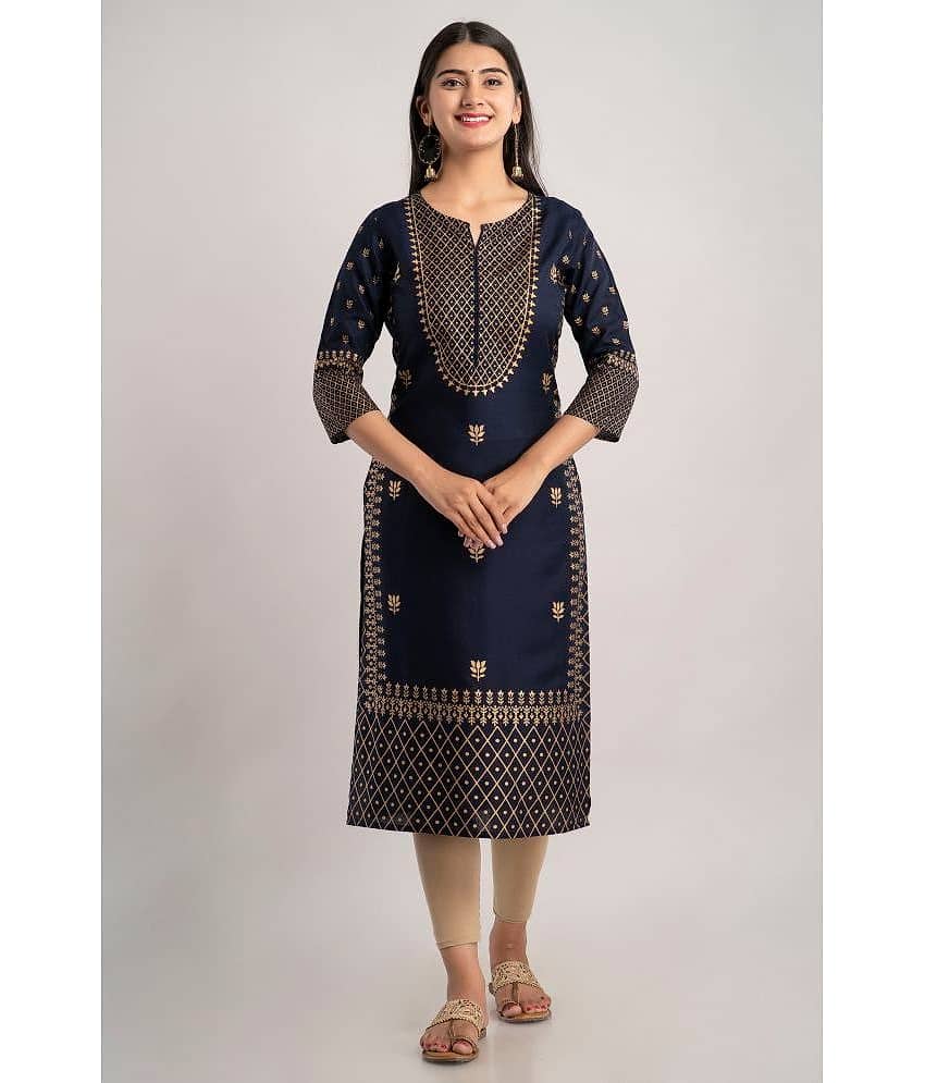MAUKA - Navy Rayon Women's Straight Kurti ( Pack of 1 )