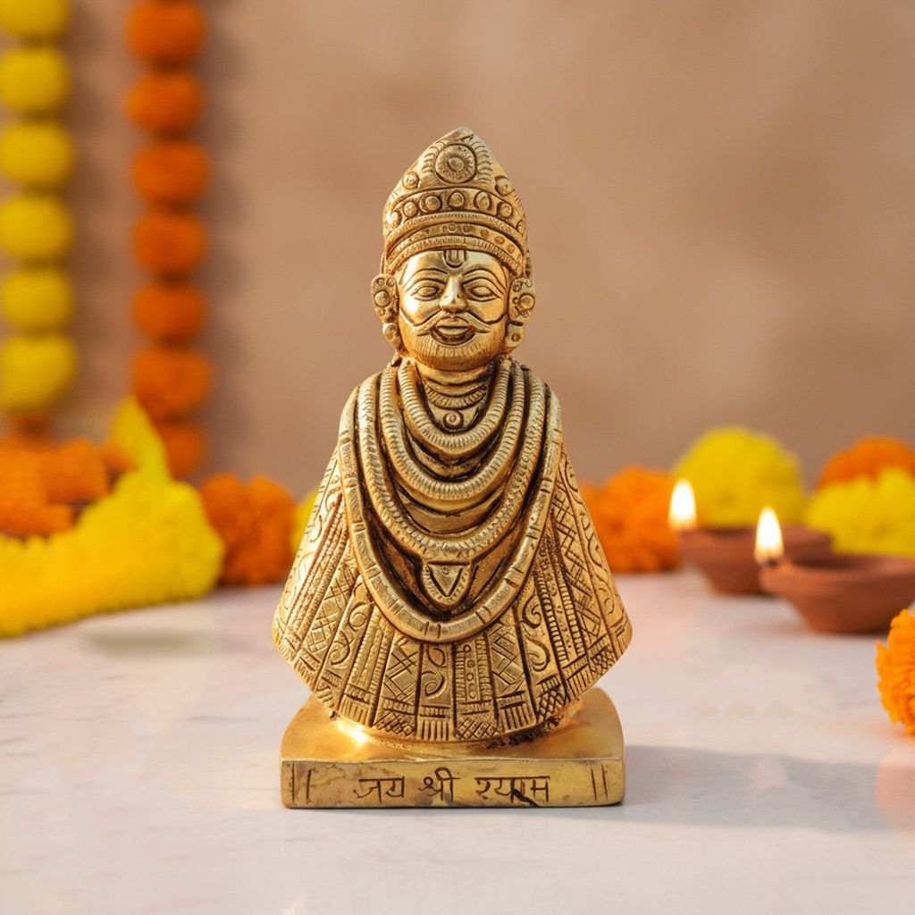 Brass Khatu Shyam God Idol – Traditional Brass Religious Statue, Height : 5.7 Inch (BSMAS1305 Y)