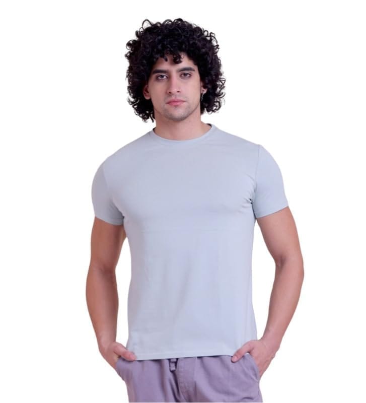 Men's Casual Cotton Solid Half Sleeve Round Neck T-Shirt (Grey, XL)-PID57319
