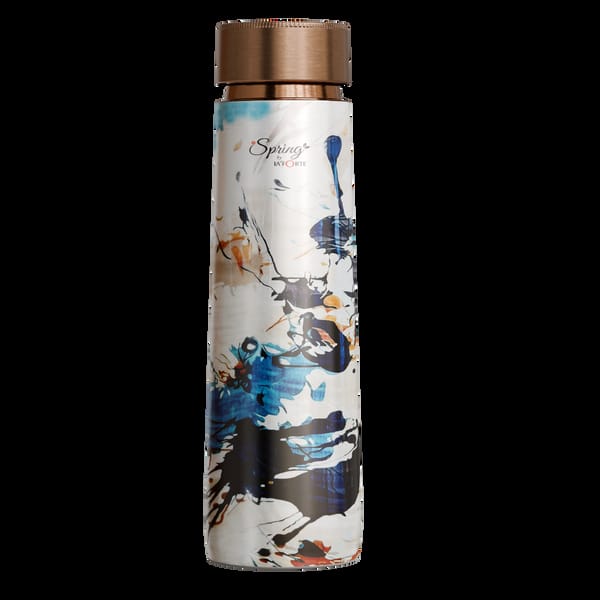 Pure Copper Elegant 1000 Ml Premium Coated Water Bottles (White Abstract, 1000 Ml)