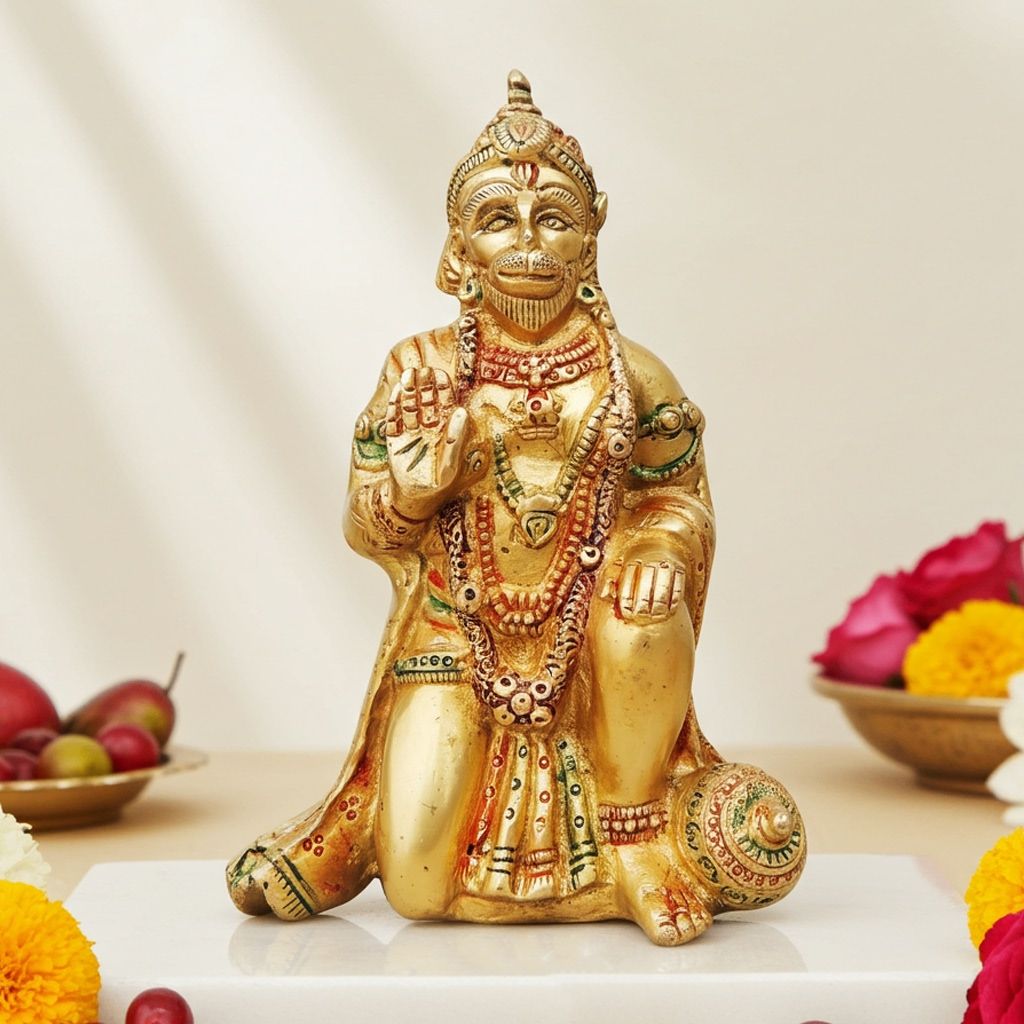 Brass Hanuman Ji Decorative Idol - Devotional Gift Item, Height : 6.1 Inch (BSMAS970 C)