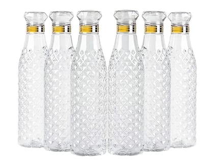 Water Bottles with Diamond Pattern – 1 Litre (Set of 6) | BPA-Free, Leak-Proof, Airtight Lid | Ideal for Office, Sports, School, Travel, Gym & Yoga