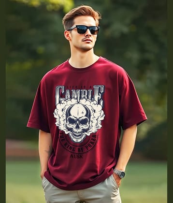 AUSK Cotton Oversized Fit Printed Half Sleeves Men's Round T-Shirt - Maroon ( Pack of 1 )