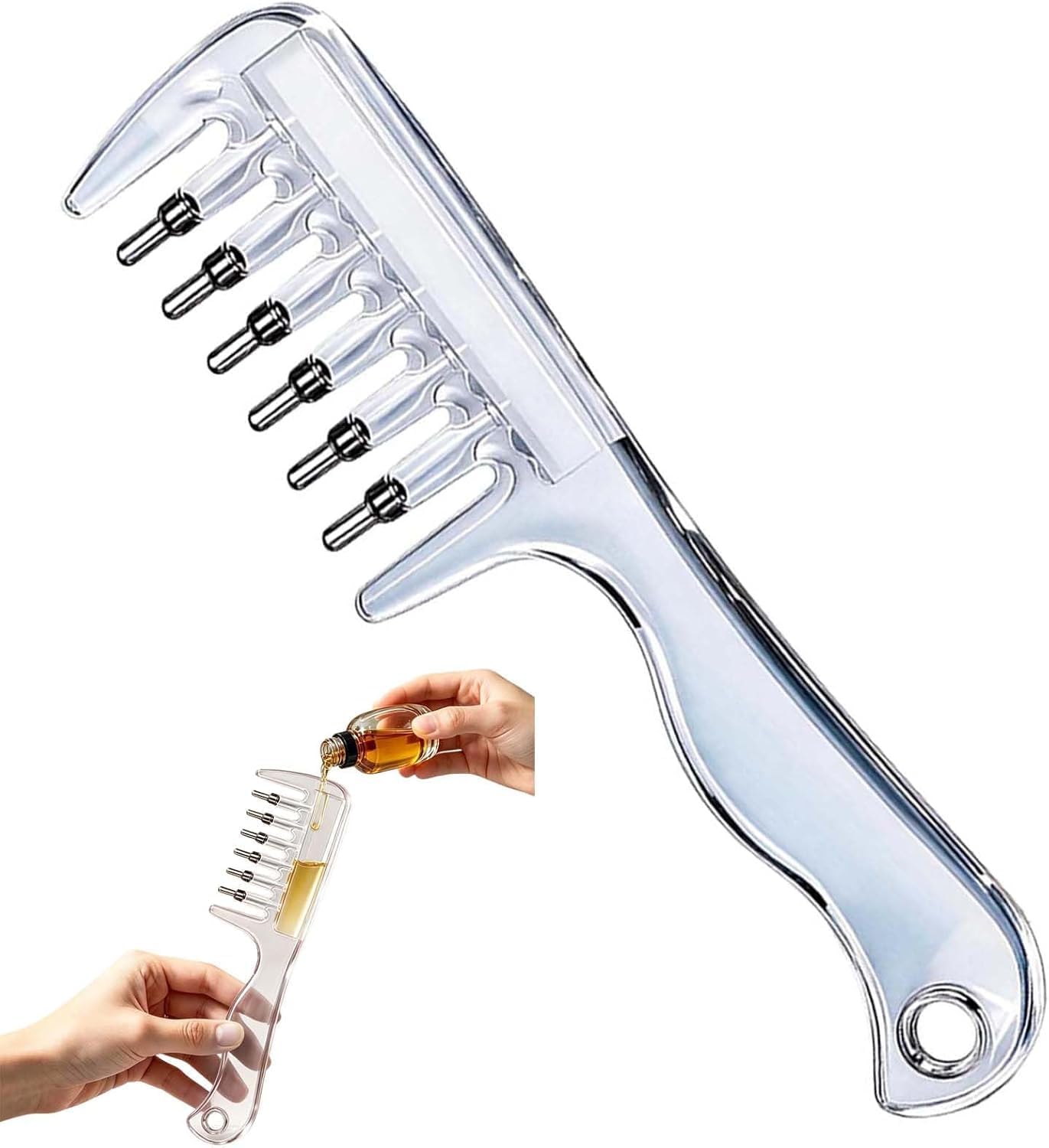 Hair Oil Applicator Comb with Refillable Scalp Massager and Storage Base
